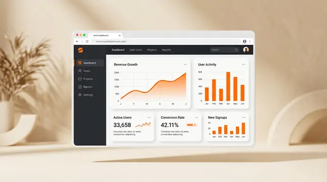 Northwind SaaS marketing website shown on a laptop, with an orange analytics dashboard UI.